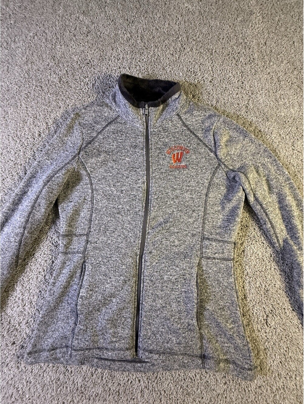 Champion Women’s Wisconsin Badgers Full Zip Up Jacket Gray Size XL Knit